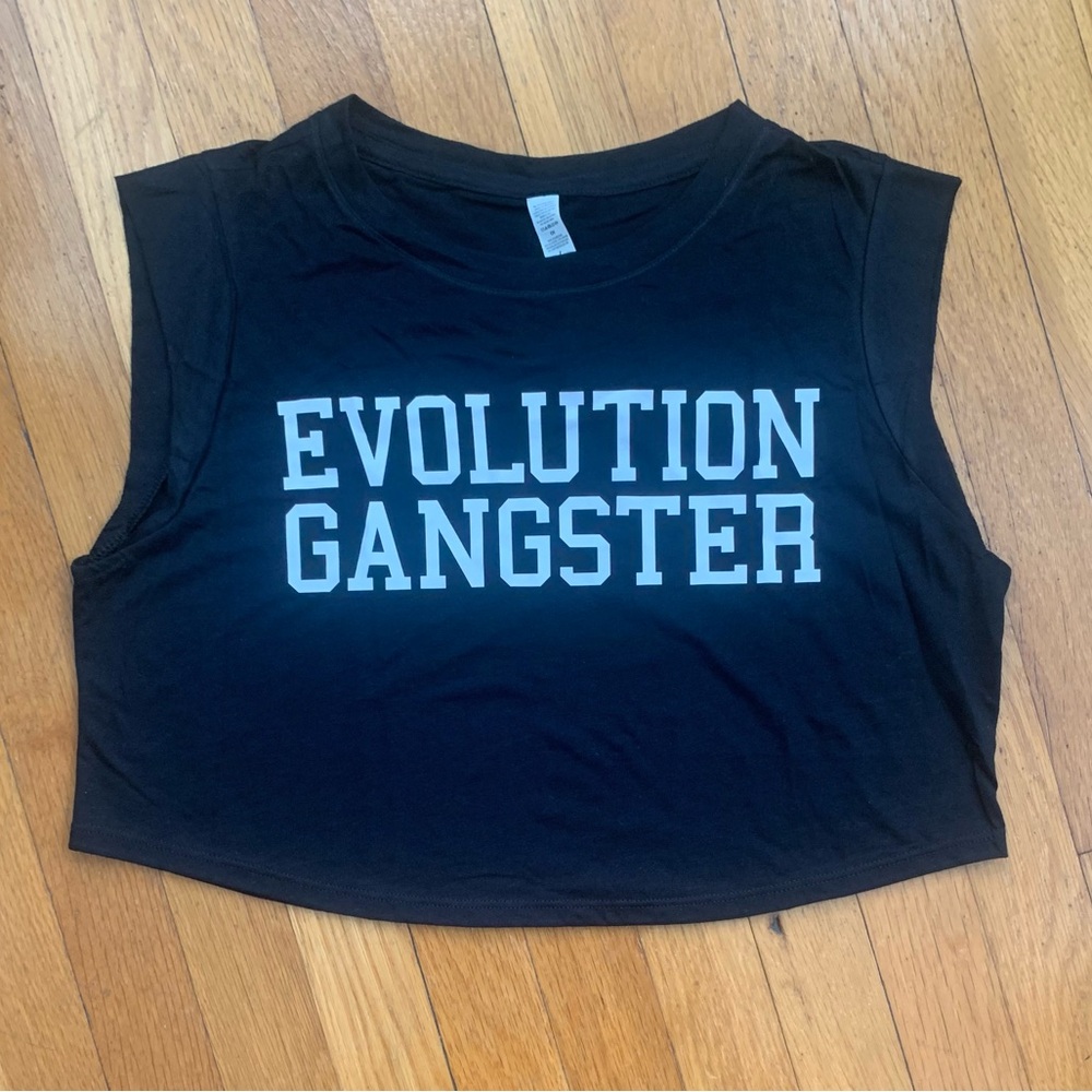 NWT Evolution Gangster Black Crop Cap Sleeve T-Shirt - Size S